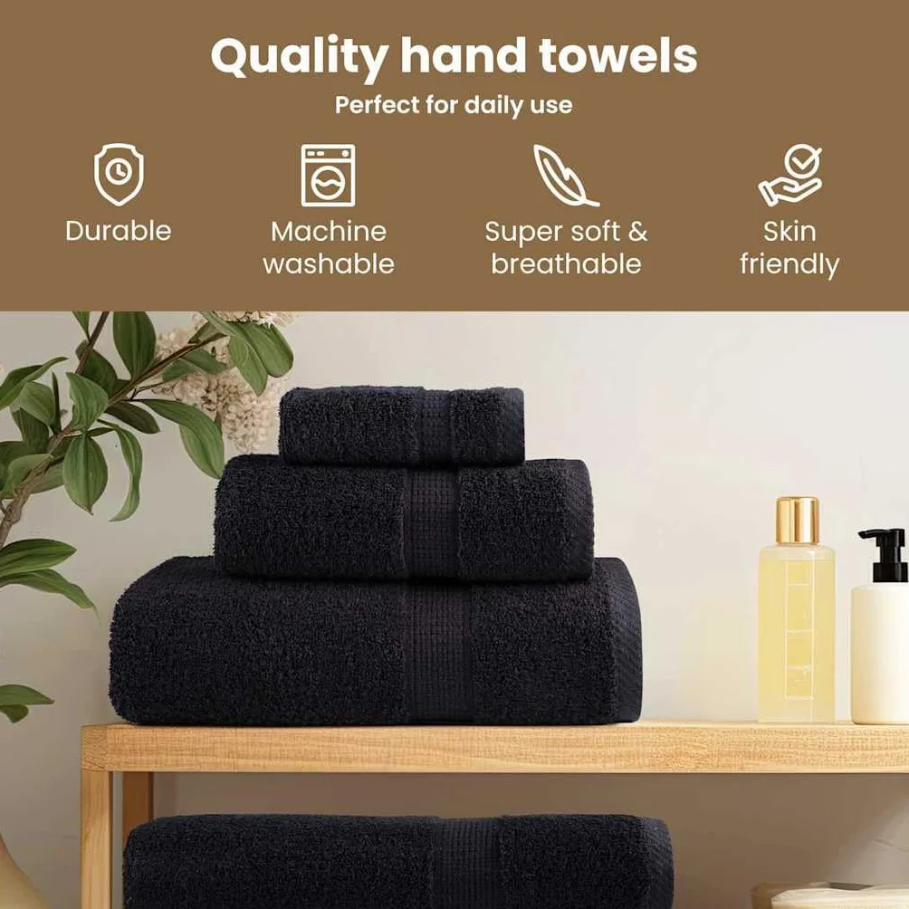vidaXL Toalla de Invitado SOLUND 50 uds. Negro 50 x 100 cm 550 gsm | Hechas para darte la mejor comodidad, Secan rápido después de lavarlas, Perfectas para el baño, manos y cara