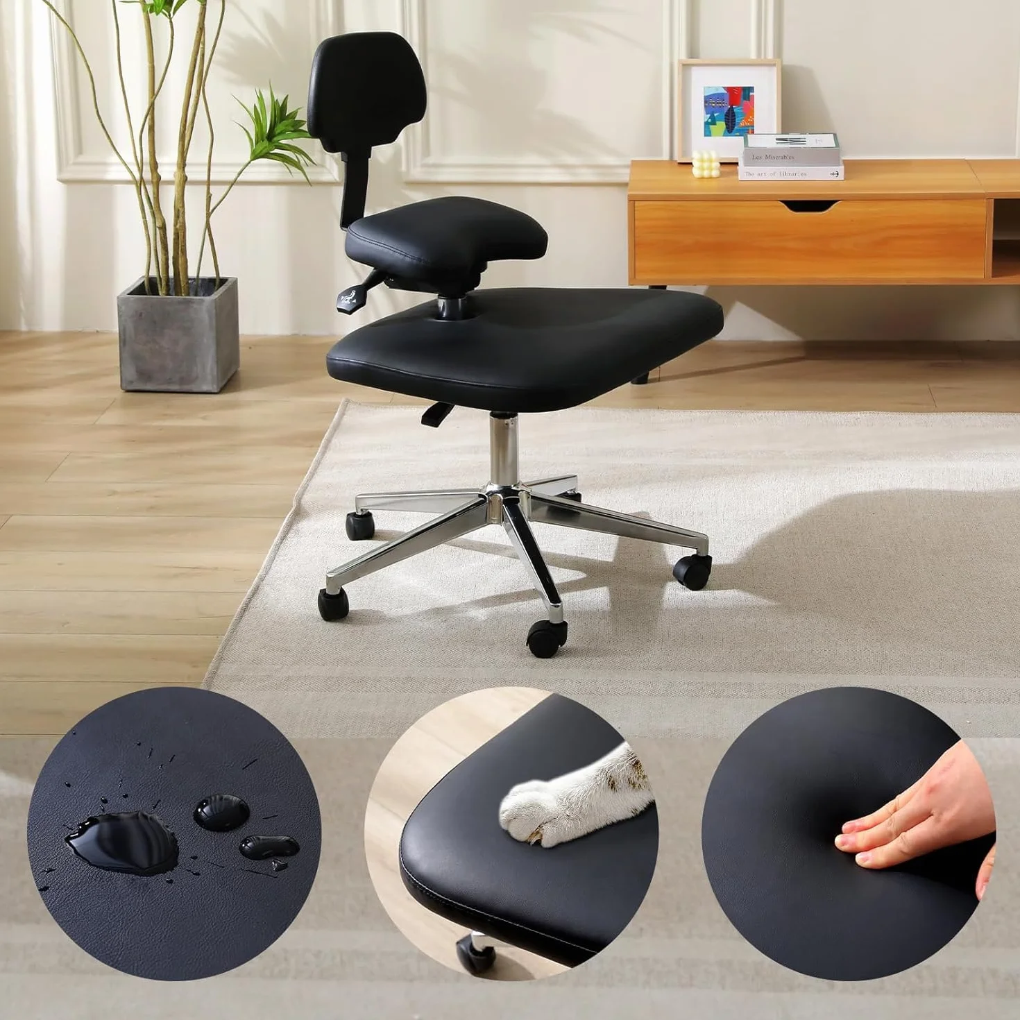 Silla de meditación para oficina o hogar, silla de rodilla con soporte lumbar y ángulo de inclinación ajustable, silla de yoga ADHD para adultos (negro)