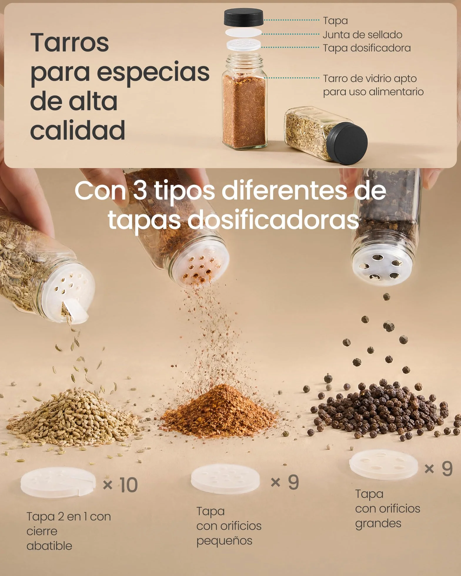 SONGMICS Especiero, Organizador de Especias de Bambú y Acero, Estante con 28 Botes de Cristal, 35 x 9 x 26 cm, Negro y Natural, para Pared y Encimera de Cocina Colección Bystro KCS064B101