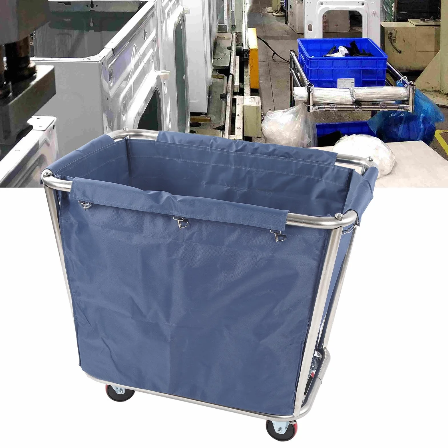 Lyrlody Carrito de lavandería comercial con ruedas industriales, cesta para la colada, carro de camión con cesta de acero inoxidable resistente, capacidad de 350 l, resistente al desgaste