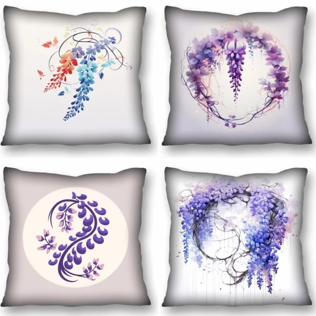 Juego de 4 Fundas de Cojines 70x70 cm Cojines Púrpura flor Funda Cojin Cuadrados de Lino Fundas Cojines Sofá Cojines Decorativos para Salón Sofá Dormitorio Coche Jardín Silla Decoración del Hogar