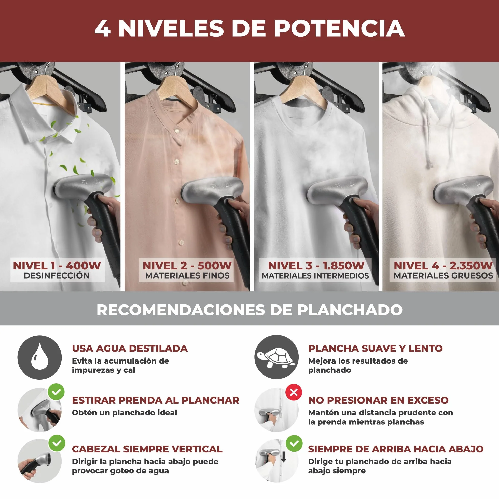 RHINO COSMIC Plancha de Vapor Vertical 2350W (4 Niveles de Potencia) Depósito 3.8L Vapor Continuo 50 g/min | Centro de Planchado de Ropa y Varios Tejidos | Incluye Cepillo Quitapelusas y Accesorios