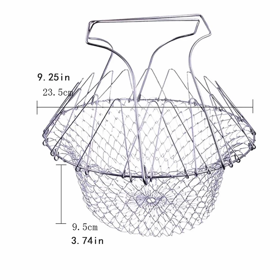 Enjuague de Vapor Plegable Fry Chef Cesta de Malla Acero Inoxidable Colador Herramientas de Cocina
