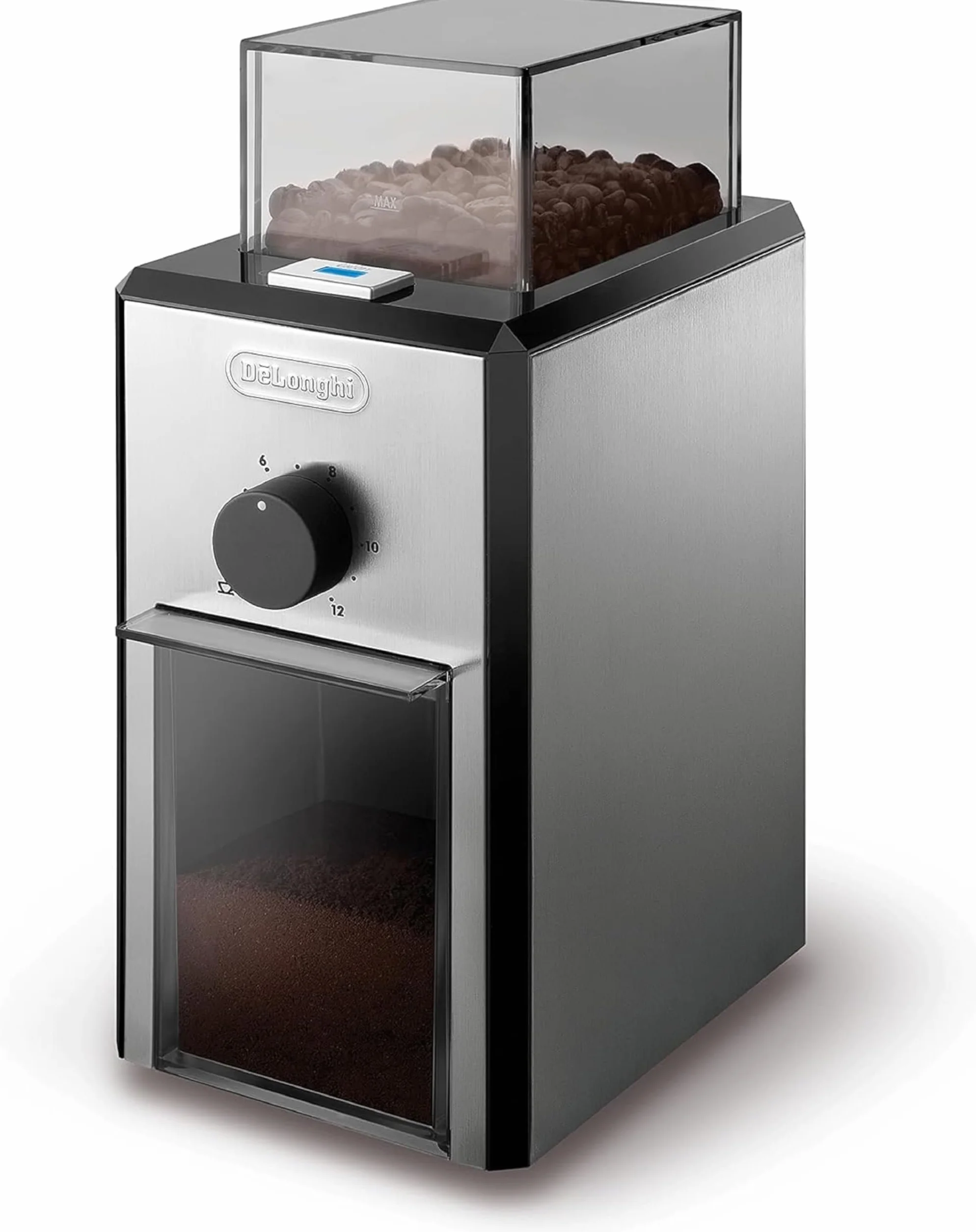 De'Longhi Molinillo de café con selector de molienda y control de cantidad, inoxidable