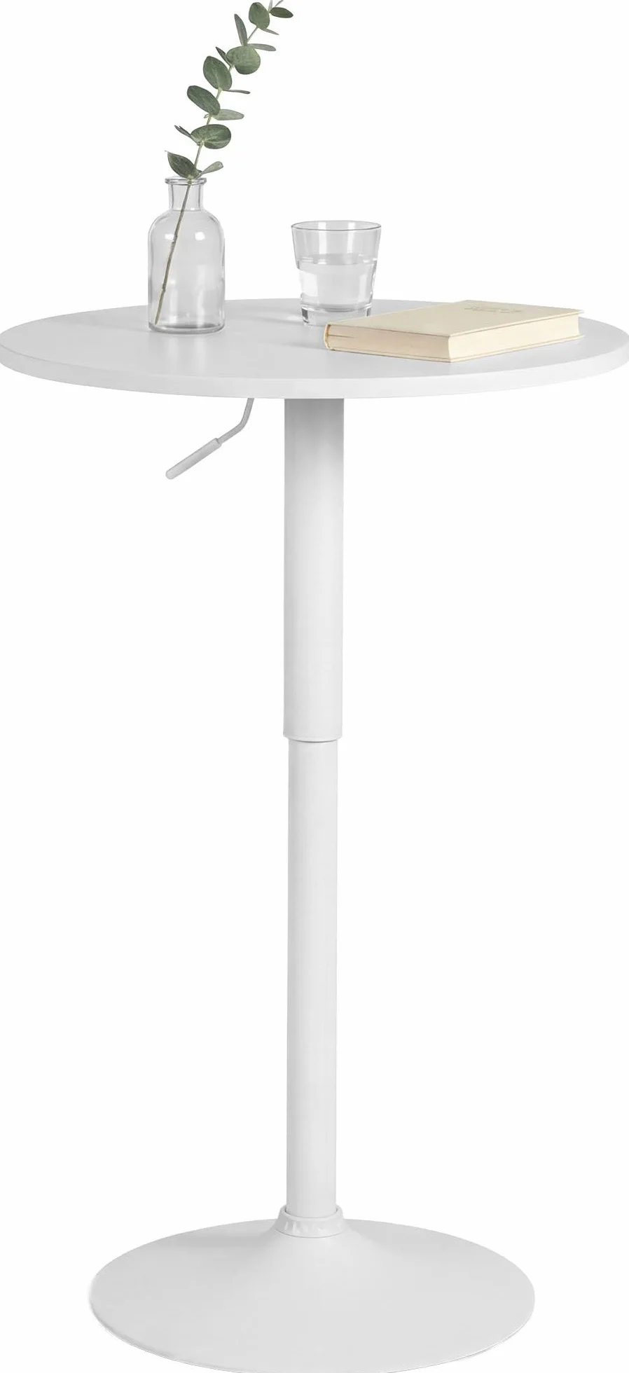 CLP Mesa Alta Redonda Lamoni 60cm, Bar Bistró Regulable en Altura, Giratoria 360 Grados, Estructura Metálica Robusta con Protección Suelo, Color:Blanco/Blanco, Forma:Redondo