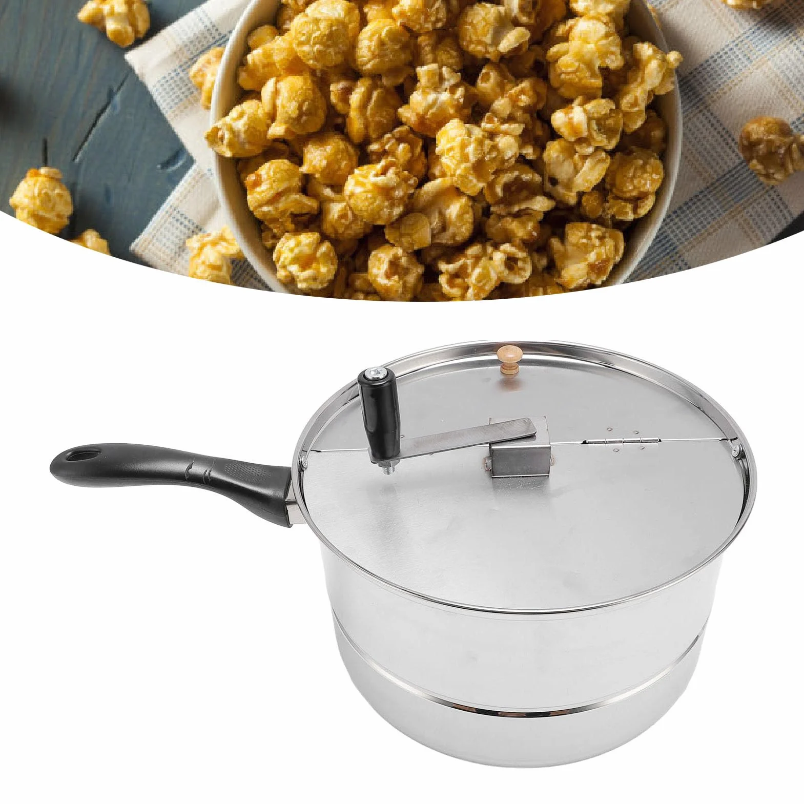 Rengue Máquina para Hacer Palomitas de Maíz en la Estufa, Máquina para Hacer Palomitas de Maíz Compacta de Acero Inoxidable con Manivela, para de con