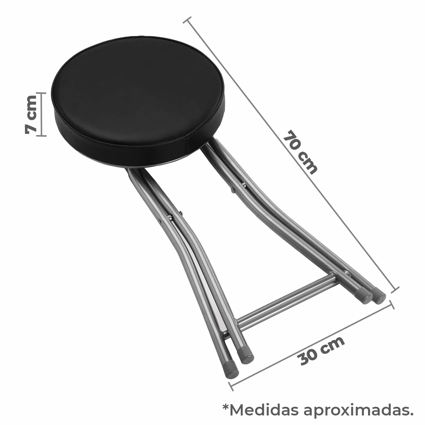 TIENDA EURASIA - Taburete Plegable, Taburete con Asiento Acolchado, Taburete Plegable Cocina, Dormitorio, Baño, Tocador, Taburete Plegable de Facil Almacenaje ø30 x 50 cm / 30 x 7 x 70 cm (Black)
