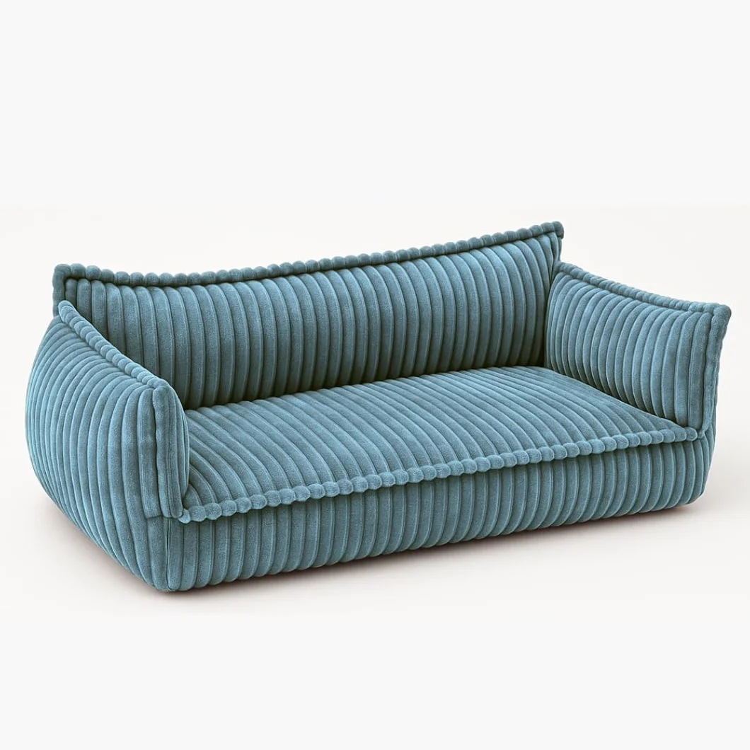 chilly pilley Sofá Infantil De Pana, Cómodo Sofá Infantil con Estampado De Canalé (Azul)