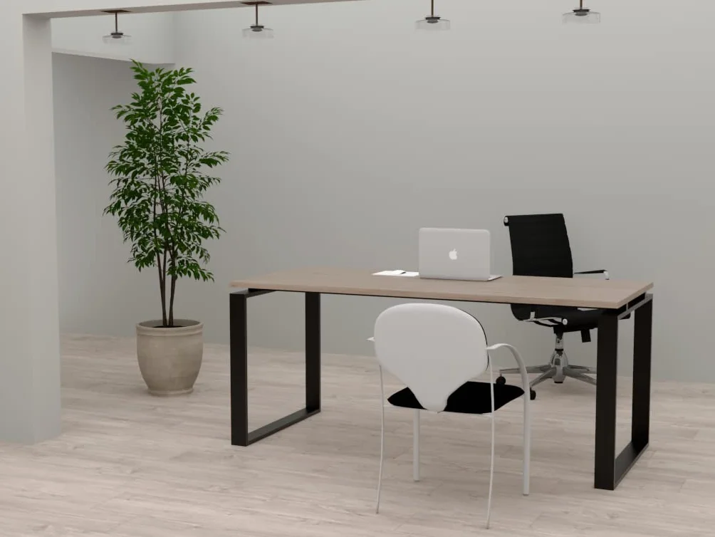 Mesa de Oficina con Estructura de Marco Cerrado Negro, para teletrabajo, despachos, Sala de Estudios y Ordenadores. con Gran amplitud para Dar más Comodidad. (Roble, 200x80)