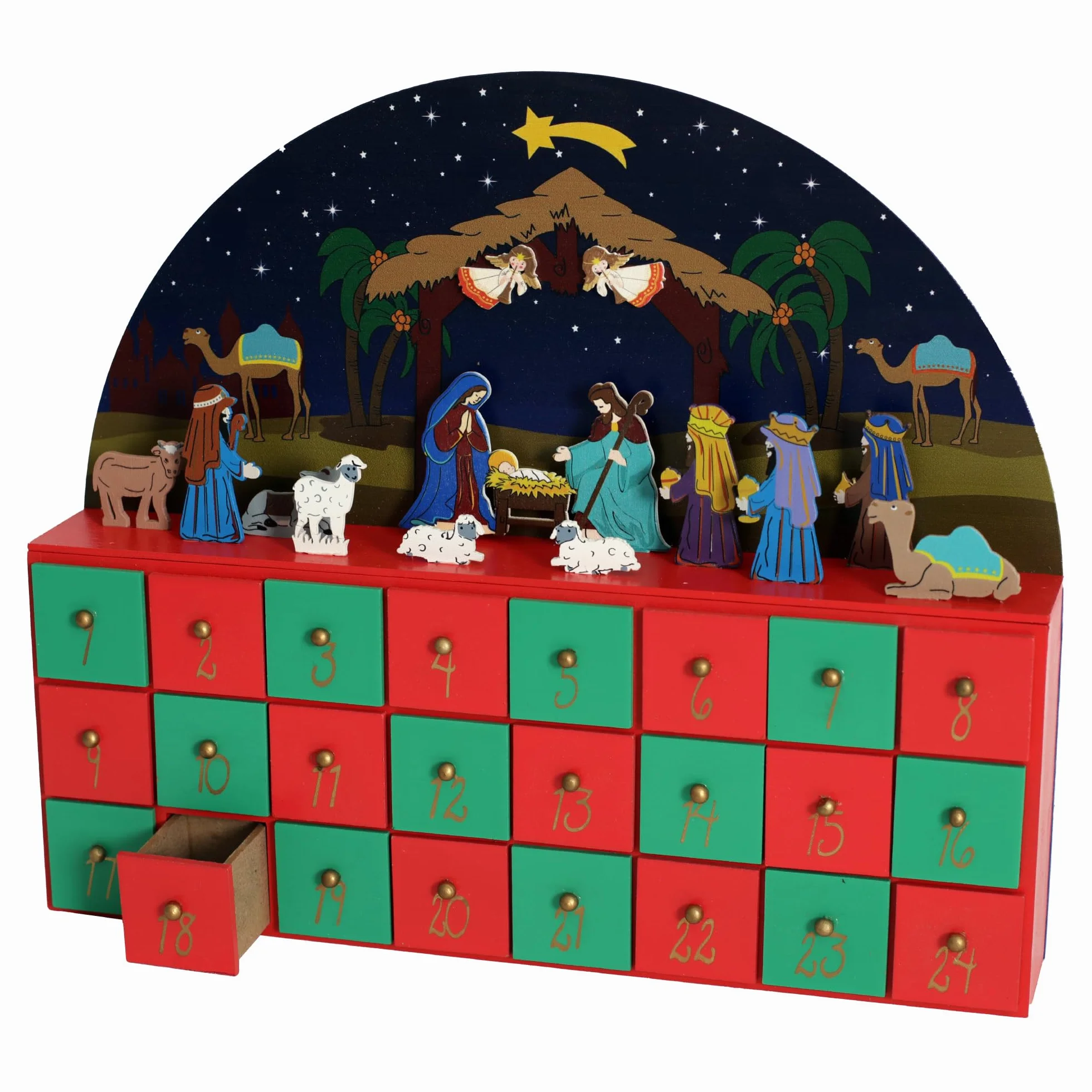 PE Caja de calendario de Adviento de madera de Navidad, belén, decoración de mesa, cuenta regresiva, regalos de vacaciones, decoración del hogar para adultos y niños
