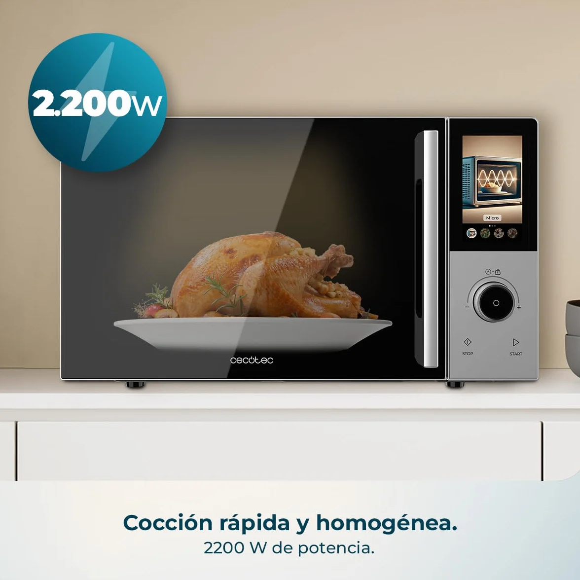 Cecotec Microondas Digital Táctil con Grill 25L Convection 2500 Touch 900W Grill 1200W Convección 2200W 8 Programas