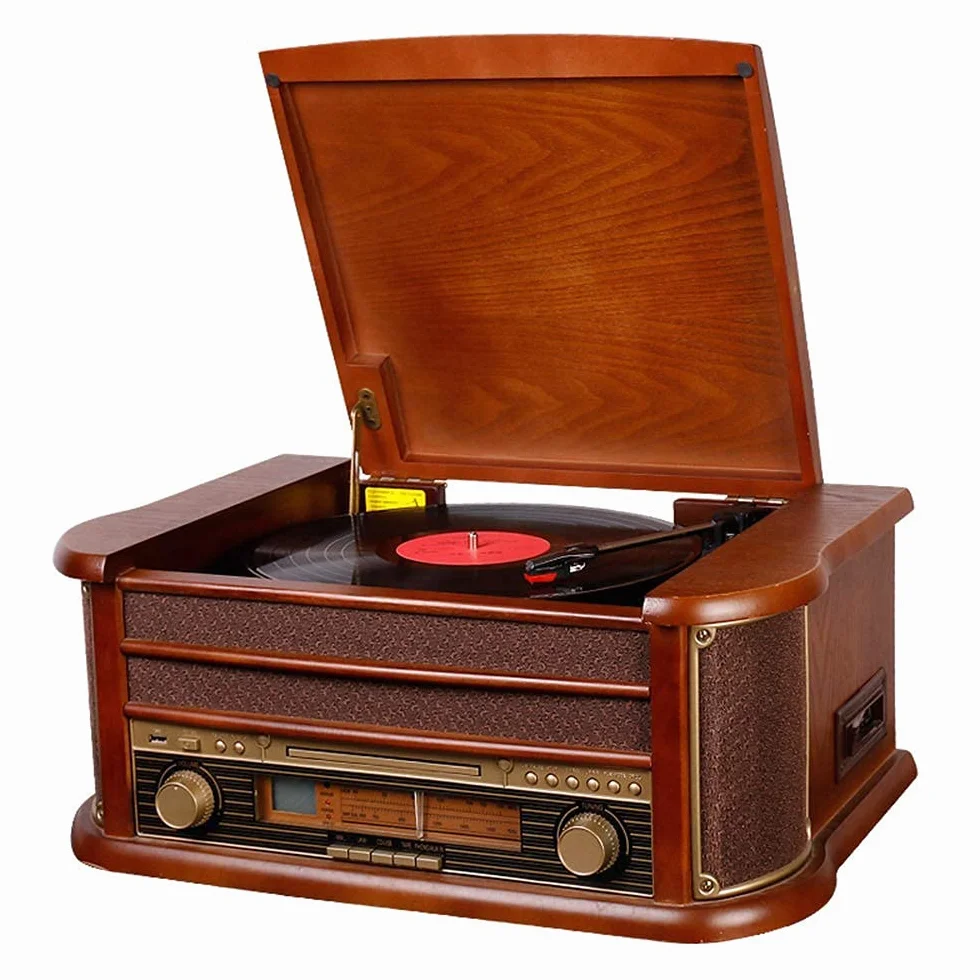 Player de Registro Turntable con Altavoces - Registros de Cassette de Radio Bluetooth/FM/CD Cassette/Vinyl LP Records/SD Card Reader/U Recorder de reproducción de Disco U kxtmm