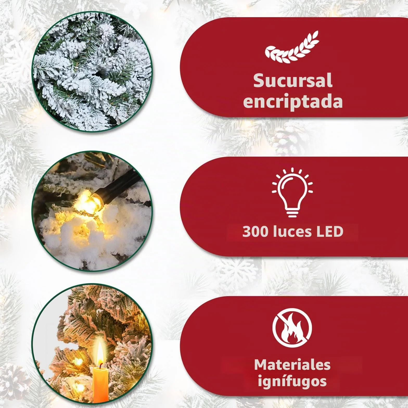 Árbol de Navidad Grande Artificial con iluminación,árbol de Navidad de 180 cm con LED y 900 Puntas,árboles de Navidad Artificiales adecuados para decoración de Navidad y Año Nuevo (DABlanco)