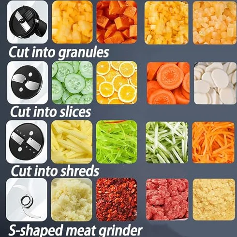 Cortador de verduras, procesador de alimentos, acero inoxidable, capacidad de 5 litros, cuchillas multifuncionales para cortar, rebanar, triturar y moler carne