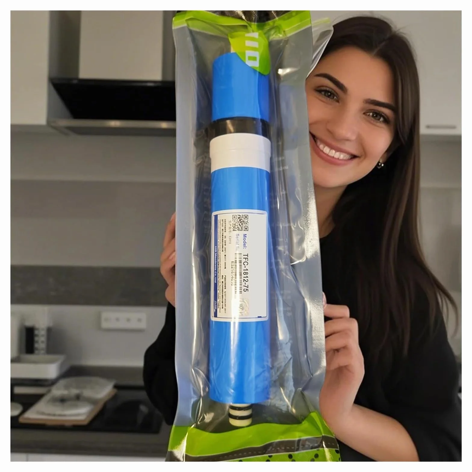 Membrana de ósmosis inversa 75G, modelo 1812, filtro de alto caudal de repuesto for sistemas purificadores de agua domésticos. Debajo del fregadero
