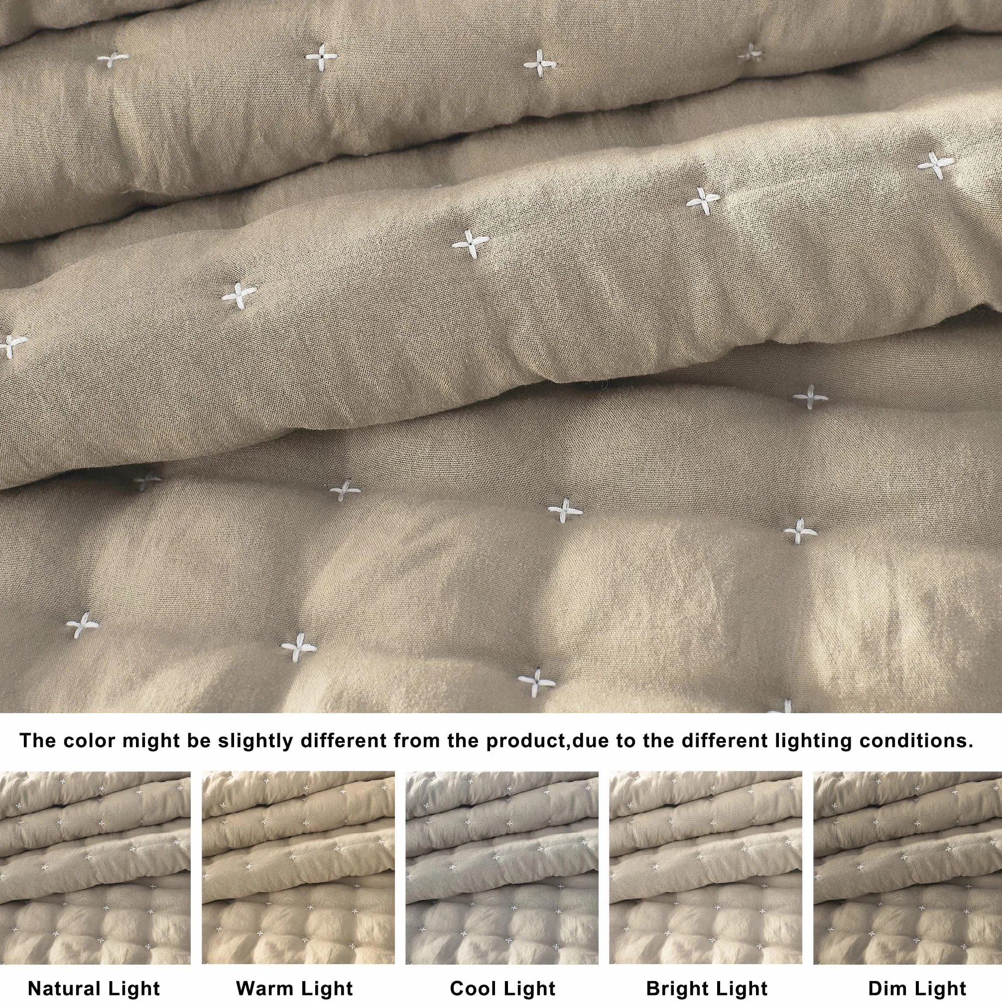 R.SHARE Colcha Verano Cama 180/200, 300x270cm Beige Colcha Bouti Cama Primavera, Cubrecama Ligera Acolchada para Cama o Sofá Suave y Transpirable, Edredón Verano Todo el Año (sin Funda de Almohada)