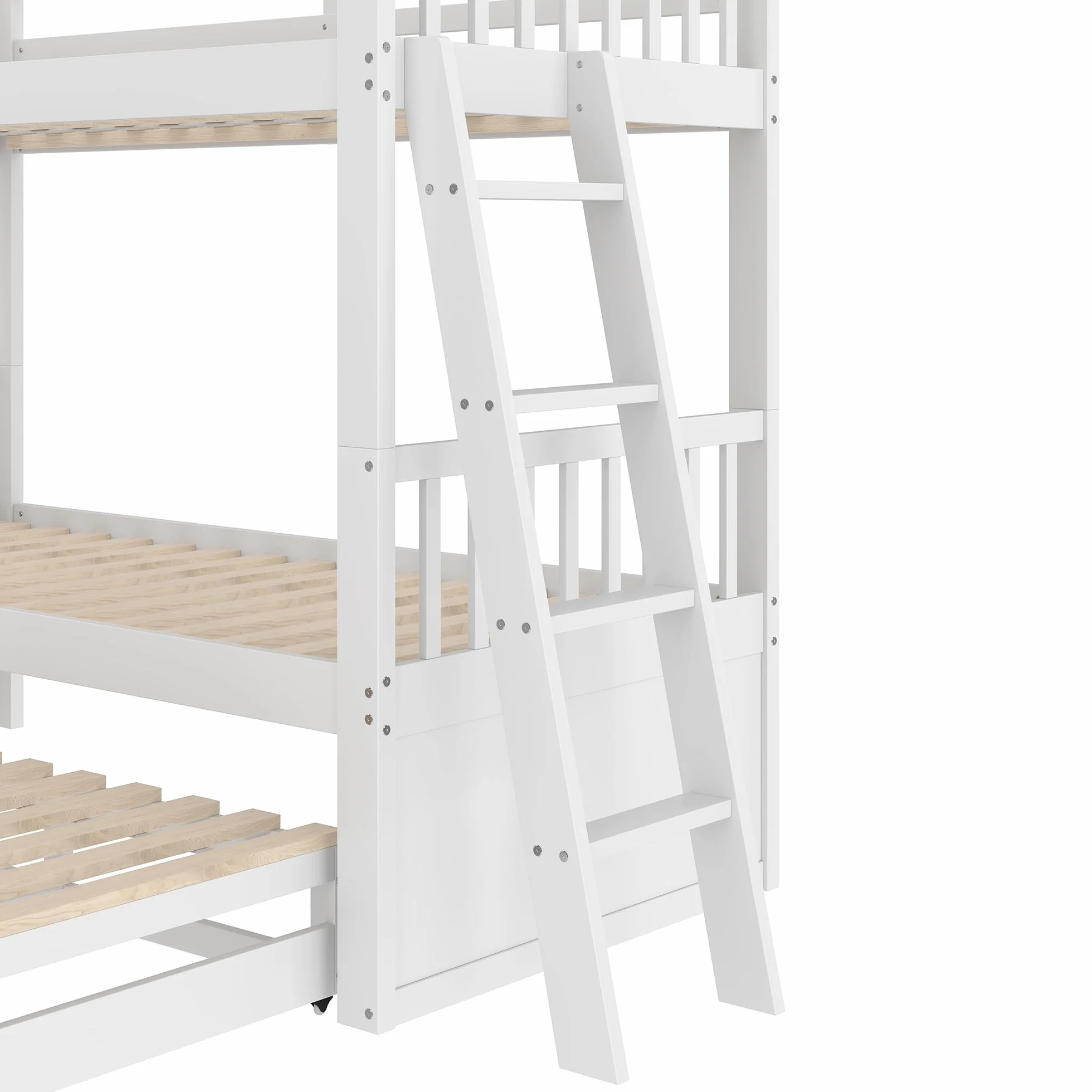 Litera de 90x200cm con Escalera Cama Nido Espacio de Almacenamiento de 3 cajones Cama Alta para 3 Personas Cama Familiar Estructura de Pino y MDF Cama de Invitados sin colchón Blanco