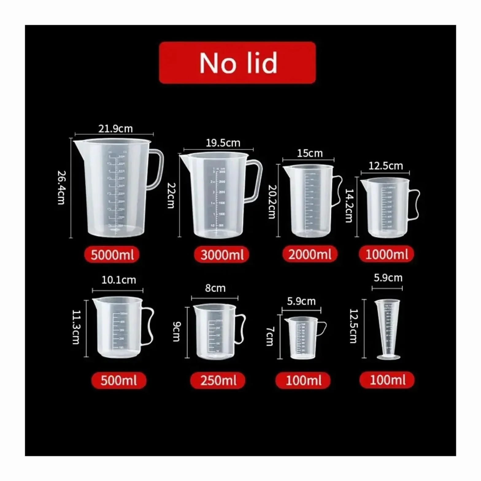 Vaso medidor graduado de plástico de gran capacidad con tapa, vaso mezclador transparente for uso en cocina y laboratorio(3500ml(with a lid))