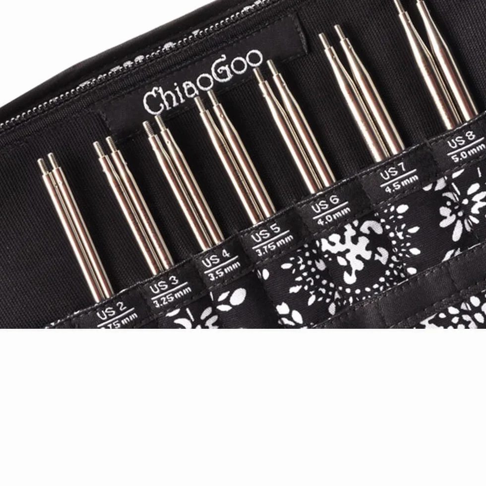 ChiaoGoo TWIST Lace Juego de Agujas Intercambiables de Acero Inoxidable, Puntas de 13 cm, Tamaños 2,75-5,00 mm, 1 unidad, CG7500-S
