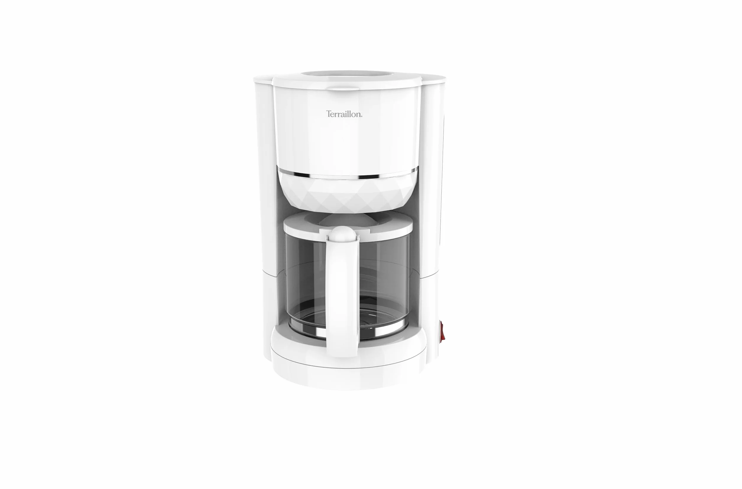 Terraillon – Cafetera de filtro eléctrico DIAMANTE BLANCO – Jarra de cristal – 980 W – Capacidad 1,25 L – Mantiene el calor – Indicador de nivel de agua – Función antigoteo – Base en relieve efecto