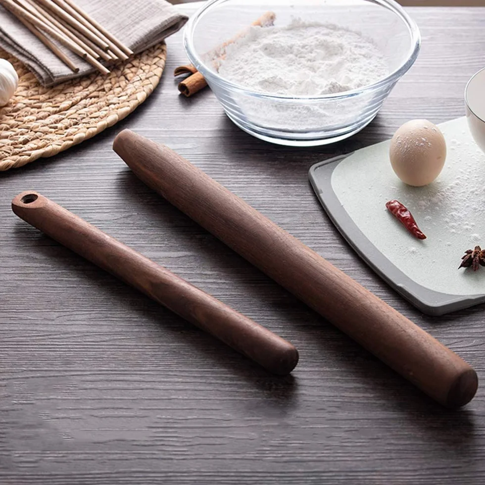 Rodillo de madera Rodillo para masa Rodillo grande de madera maciza de nogal con gancho, ideal for hornear gomitas, galletas y fideos, 28,5 cm de longitud