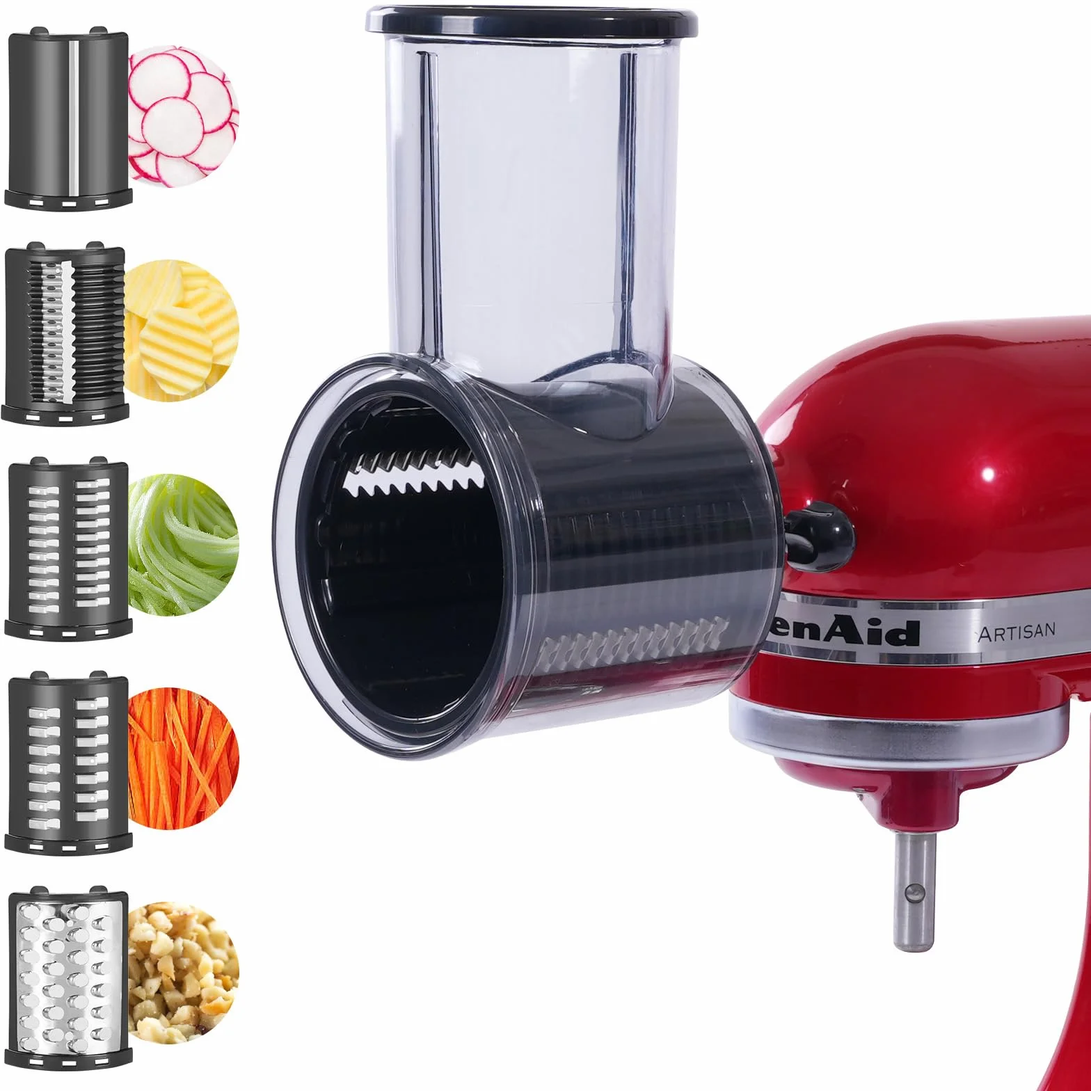 Accesorio de trituradora para batidora KitchenAid | Cortador de verduras, rallador de queso, frutas y ensaladas, accesorios con 5 cuchillas para batidora de cocina