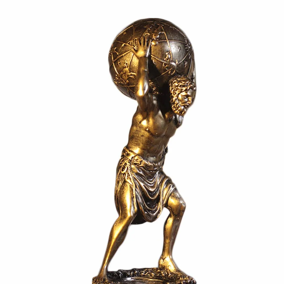 Estatua del Atlas, Bronce Titán Griego Atlas llevando la Estatua del Mundo Dios Romano del Cielo y Escultura Astronómica