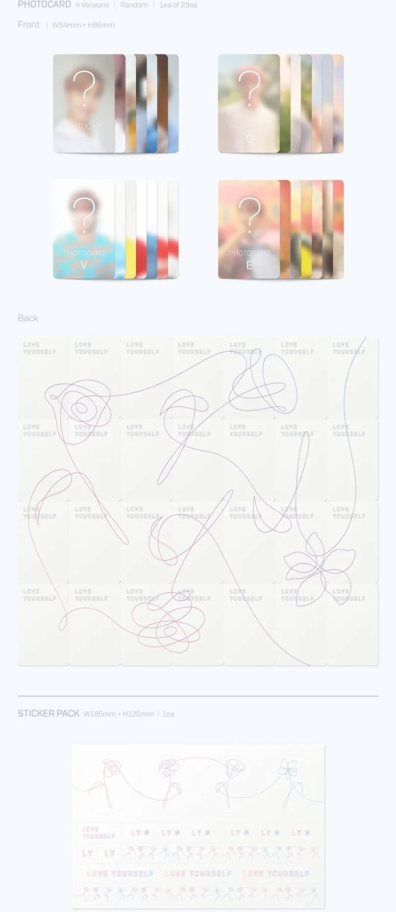 Big Hit Entertainment BTS Love Yourself Her 5th Mini Album [V Version] CD+Poster+Photobook+Photocard+Mini Book+Sticker Pack+(Extra BTS 6 Photocards+1 Double-Sided Photocard+Logo Sticker)