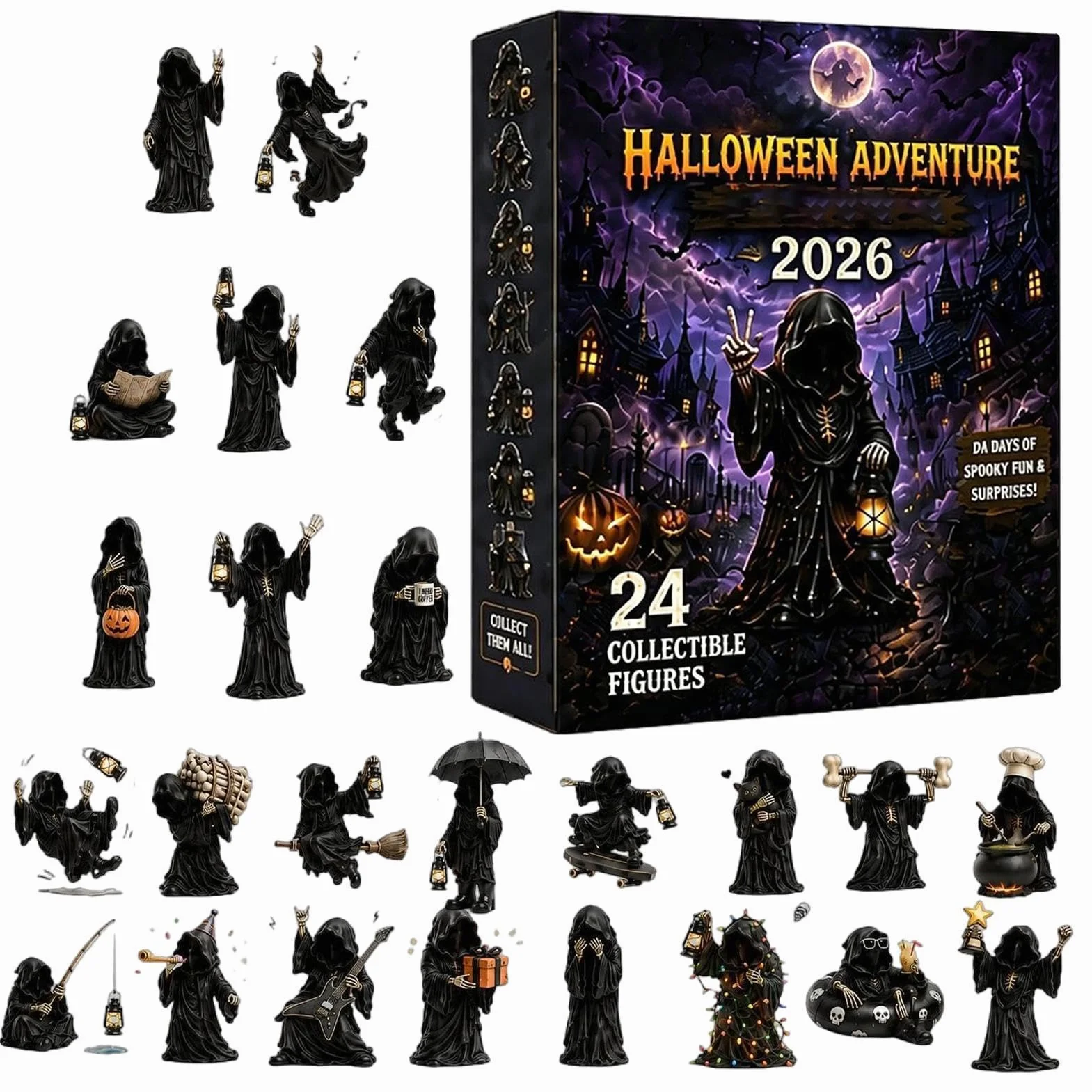 Calendario Cuenta Regresiva Halloween Con Figura Recuerdo Coleccionable | Calendario De Cuenta Regresiva Con De Fantasma Para Adultos Adolescentes Árbol Repisa Jardín