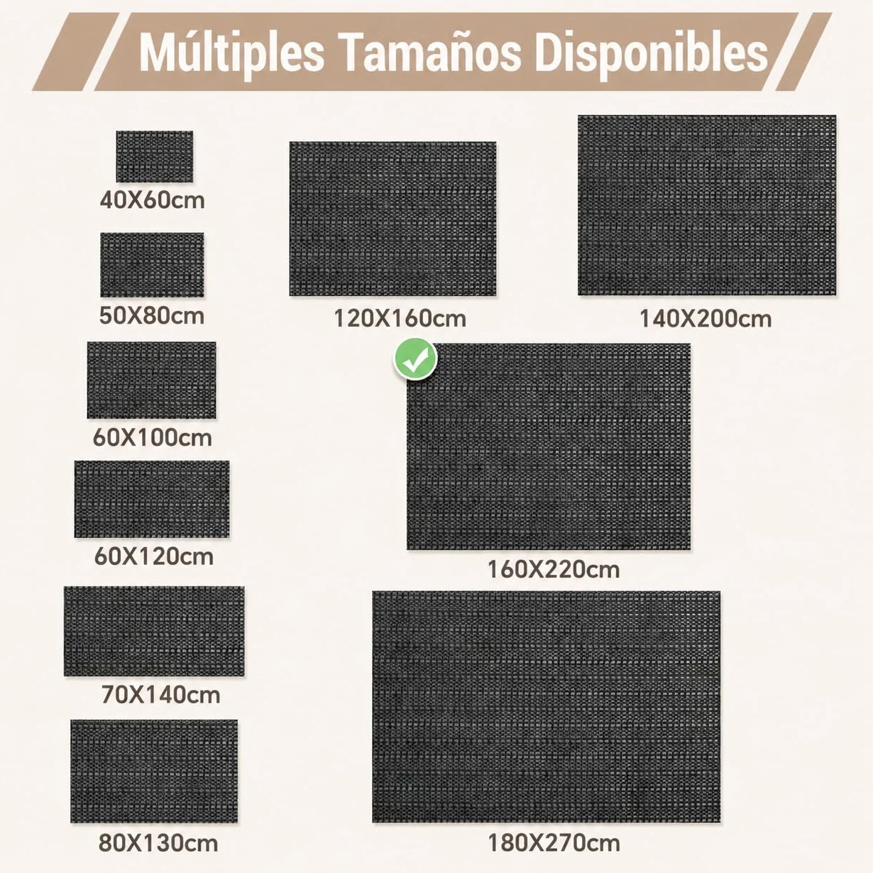 Alfombra Antideslizante PVC Recortable 160x220cm Multiusos Universal Negro