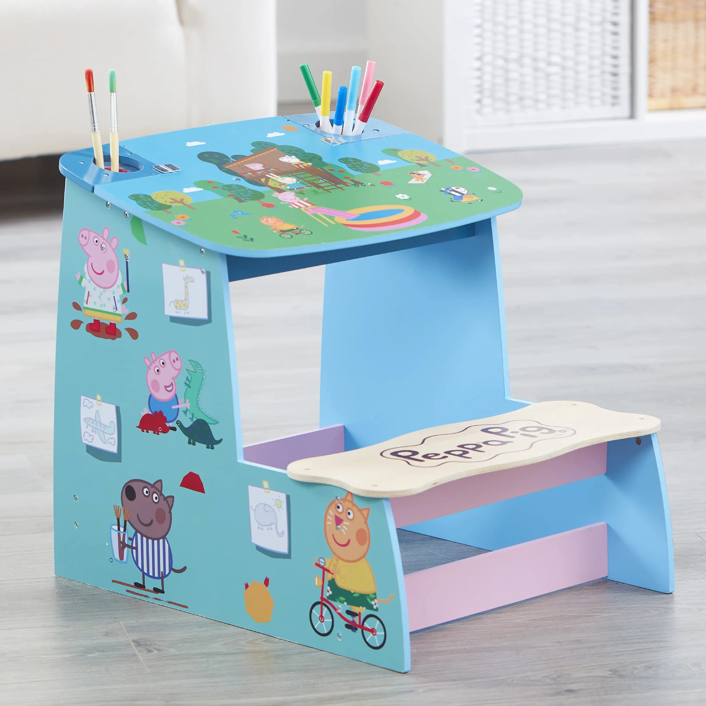 Peppa Pig Wooden Play Desk with Chalk Board and Storage Compartment FSC Certified
