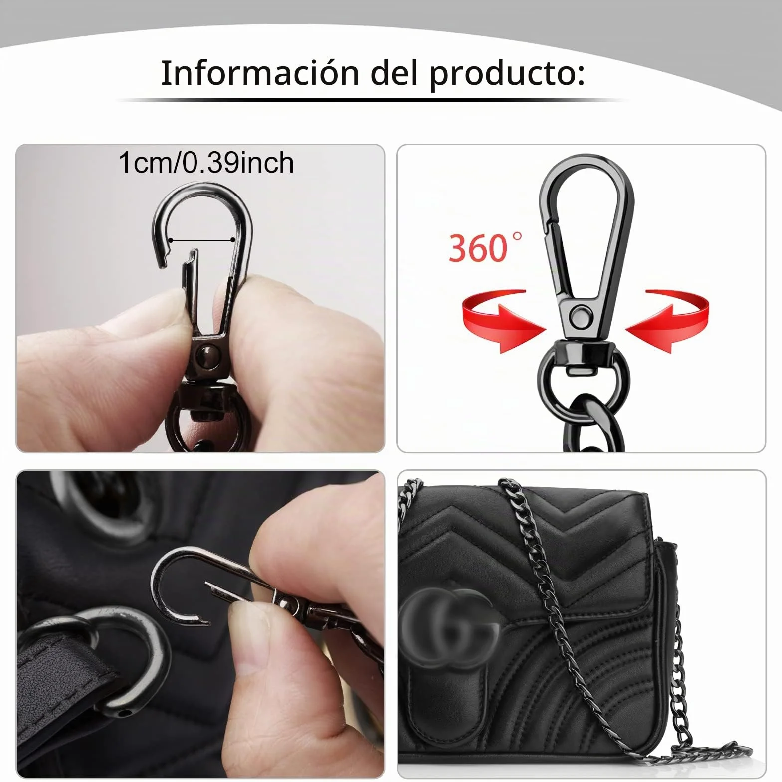 Correa de Cadena Langosta Negro 120CM Reemplazo Cadena Bolso DIY