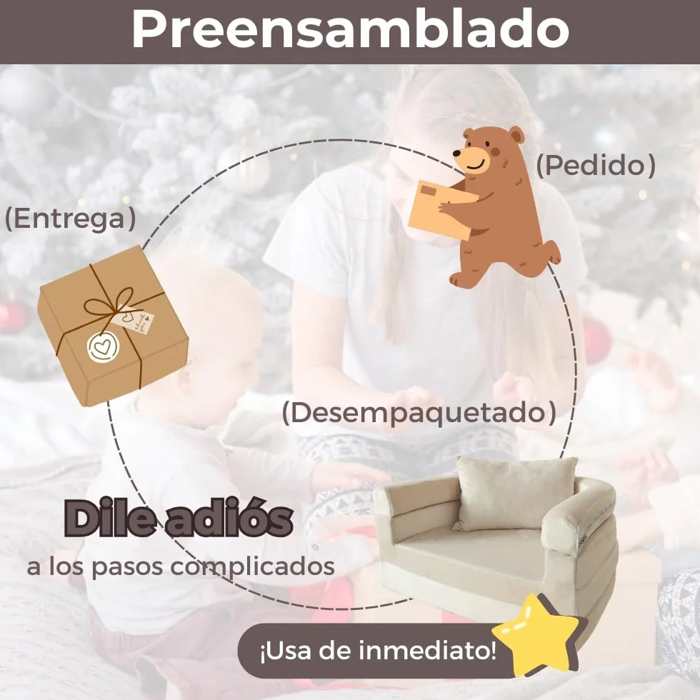 Wonder Space Sofá de espuma premontado para niños con manta y almohada, sofá convertible 3 en 1, silla de salón plegable para interiores y cama plegable para niños y niñas (marfil)