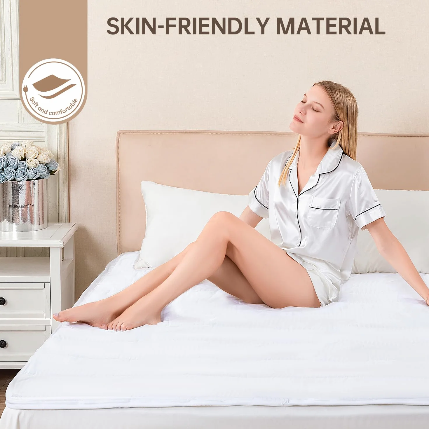 Manta eléctrica de lujo para cama King, manta eléctrica bajera totalmente ajustada, multizona, capa de confort de algodón, doble control, 9 niveles de calor, 10 ajustes de tiempo, lavable a