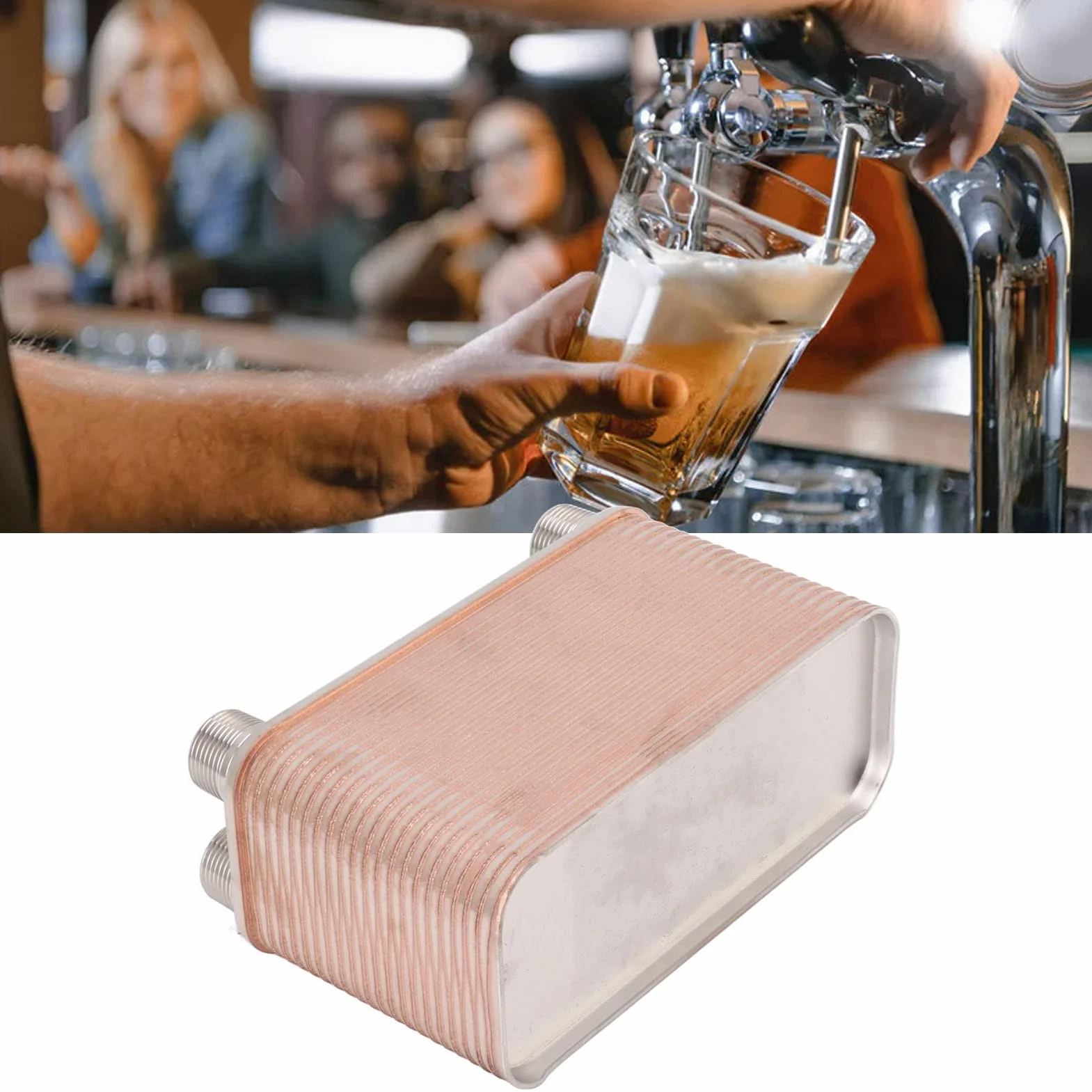 Enfriador De Placas, Enfriador De Mosto, Enfriador De Mosto De Cerveza Intercambiador De Calor De Placa Soldada De Acero Inoxidable Resistente Y Compacto Para Calentamiento Hidrónico De Agua De Mosto