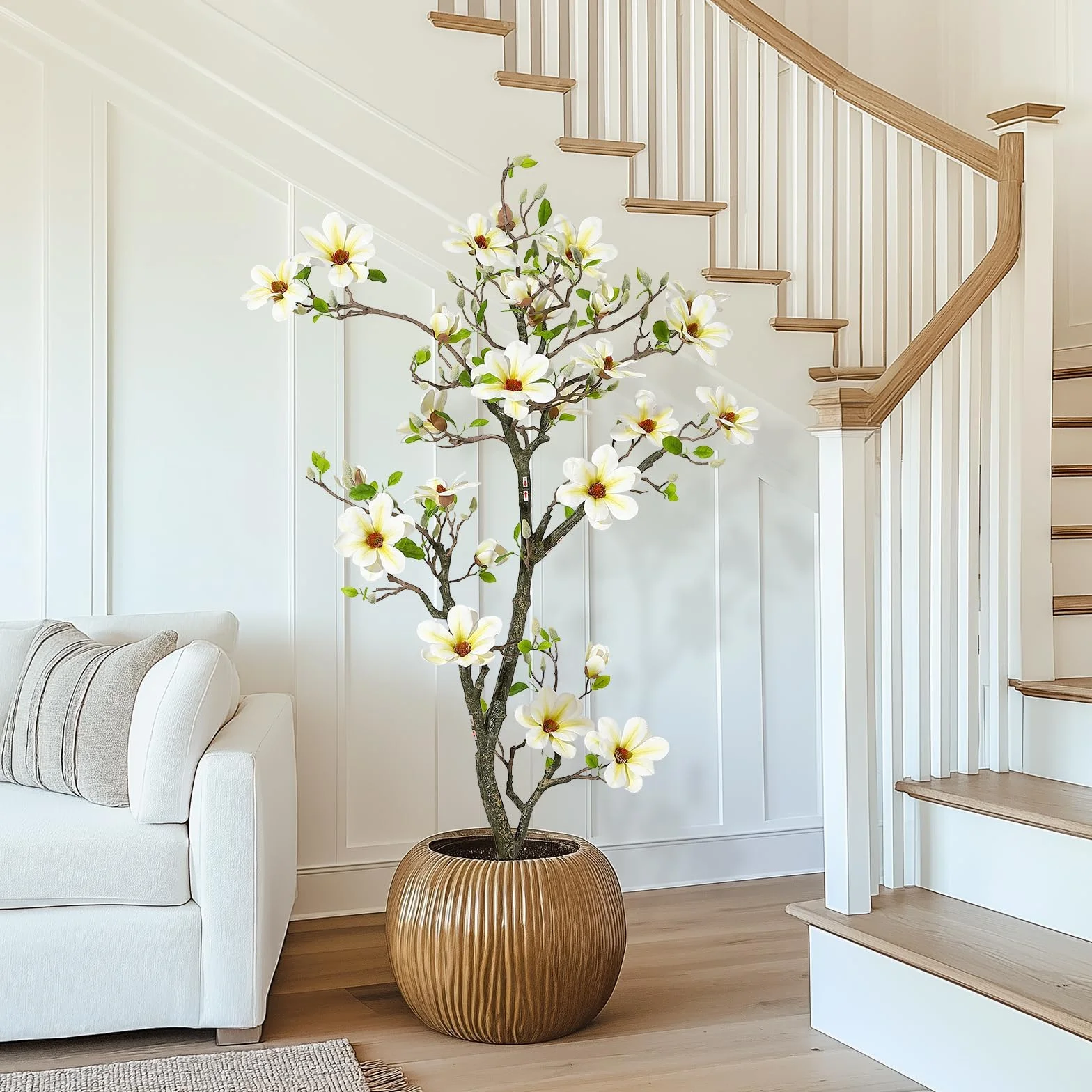 Garvee Árbol Artificial de Magnolia 150cm, con Maceta Blanca, Plantas Artificiales Decorativas para Interior, Salón, Patio, Hogar, Oficina, Porche o Vestíbulo de Hotel, 150cm