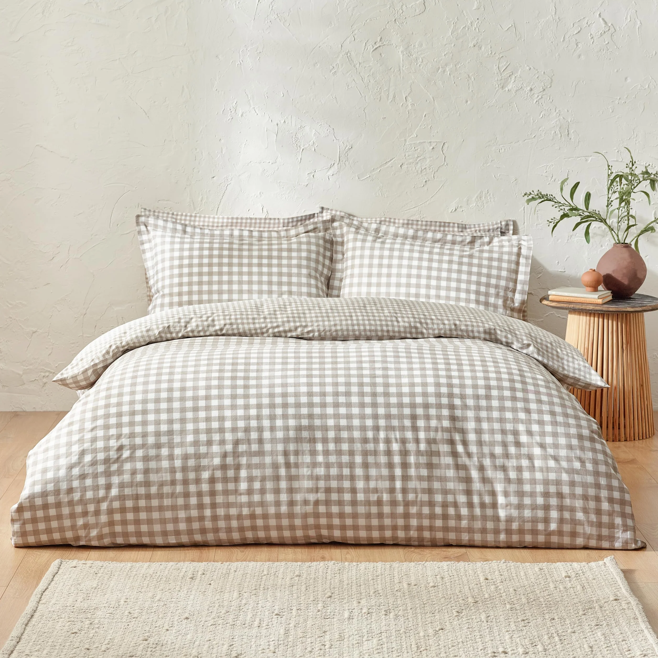 Yard Barton Cuadro Vichy Juego De Funda Nórdica – 100% Algodón Reversible Fundas De Almohada Oxford Suave Y Transpirable Ropa De Cama Premium (Natural – King – 230x220cm)