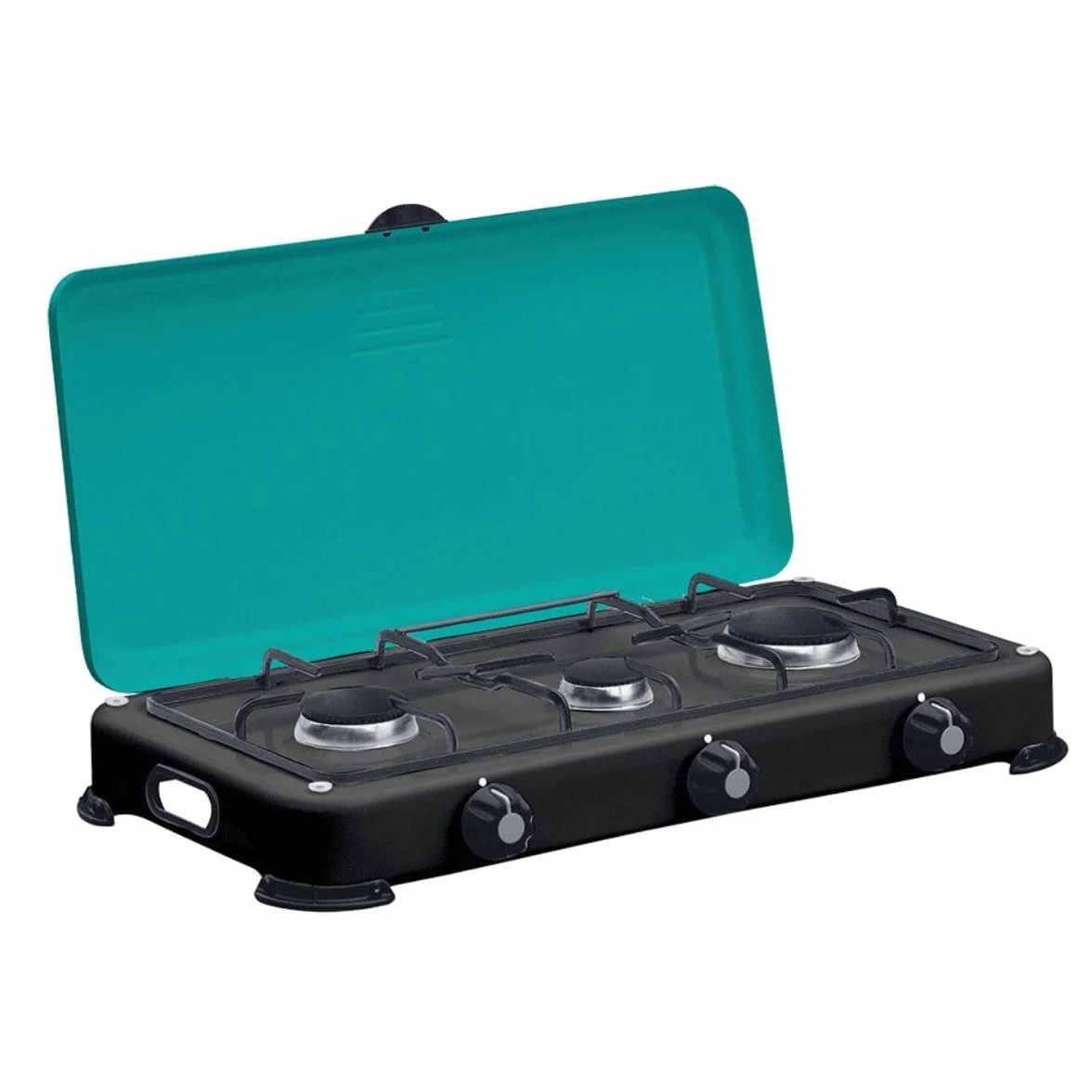 INTEC - Placa de cocina portátil de 3 fuegos 4100W con quemadores y parrilla de hierro fundido extraíbles. Quemador de gas butano o propano GOLD III INTEC