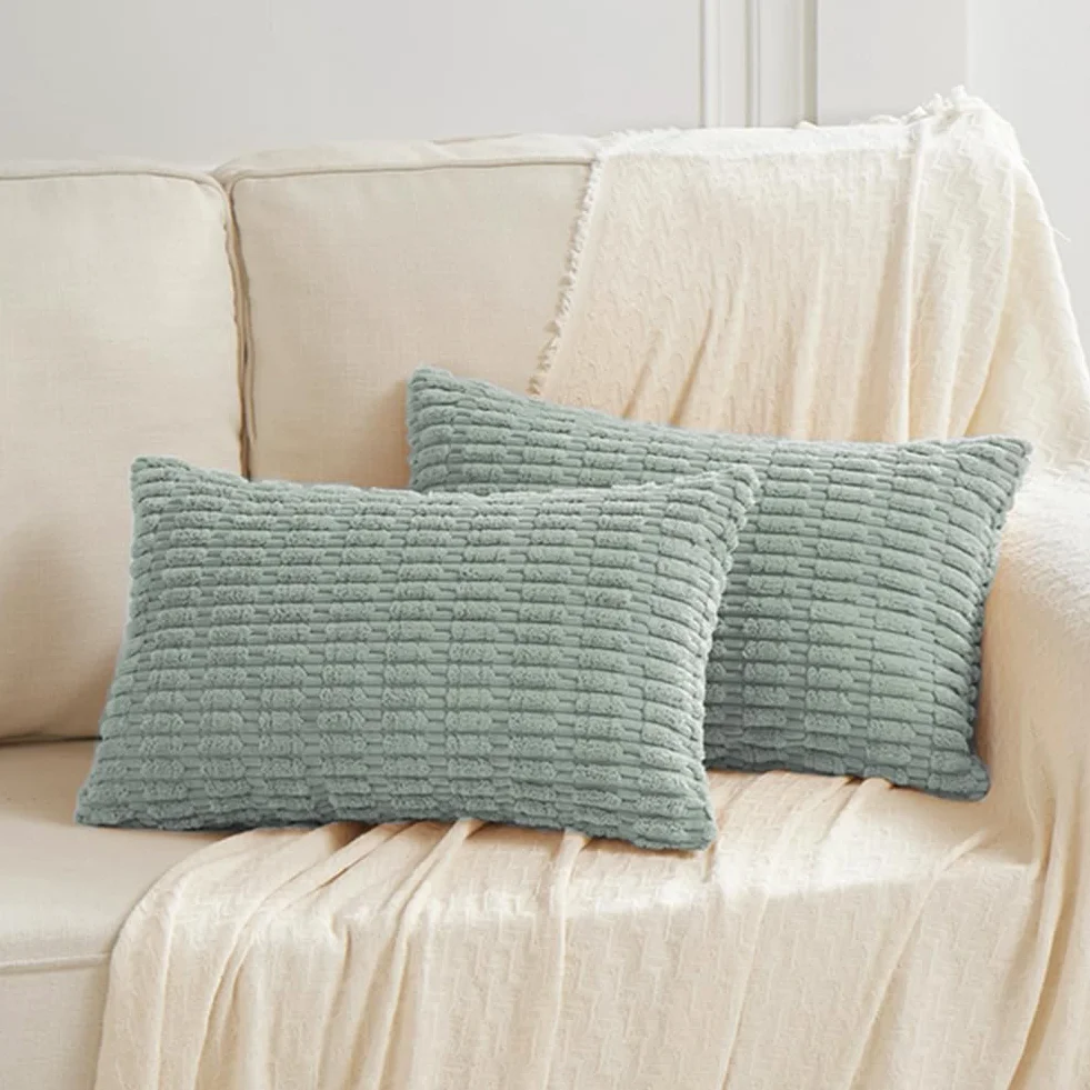 Fancy Homi Juego de 2 fundas de almohada decorativas para sala de estar, sofá, cama, estilo moderno de granja, decoración bohemia del hogar, funda de almohada decorativa, color gris y azul, 30 x 60 cm