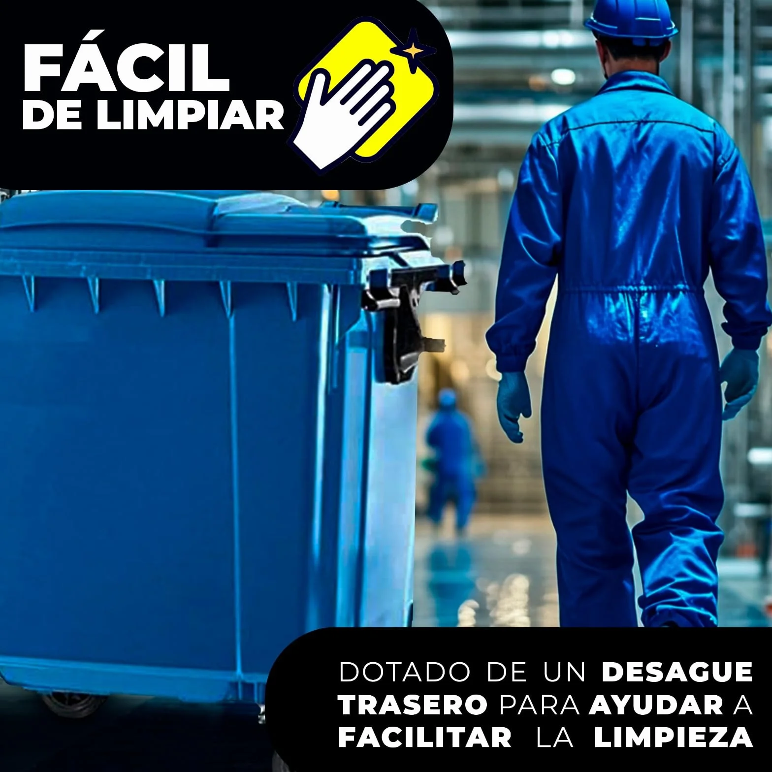 SSI Contenedor de Basura 1100L con Tapa Plana - Diseño Robusto Azul, Ruedas con Freno, Desagüe Inferior, Cumple Normativa EN-840, Ideal para Grandes Volúmenes de Residuos y Reciclaje en Exteriores
