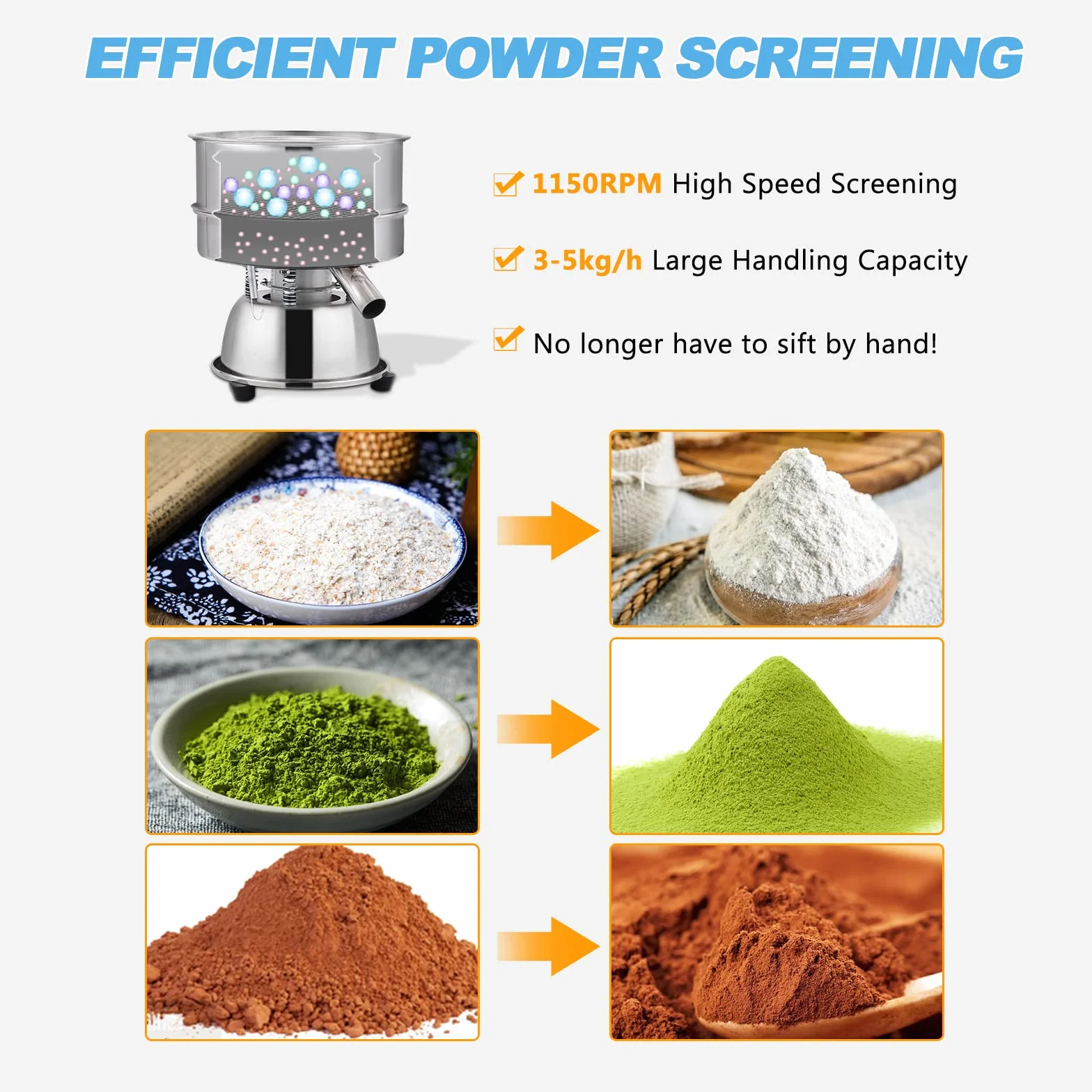 YUCHENGTECH Tamizador de Harina Electrica Tamiz Vibratorio Automatico Tamiz Eléctrico de Acero Inoxidable para Tamizar Harina/Cacao en Polvo 1150r/min 50W [Host, Sin Tamiz]