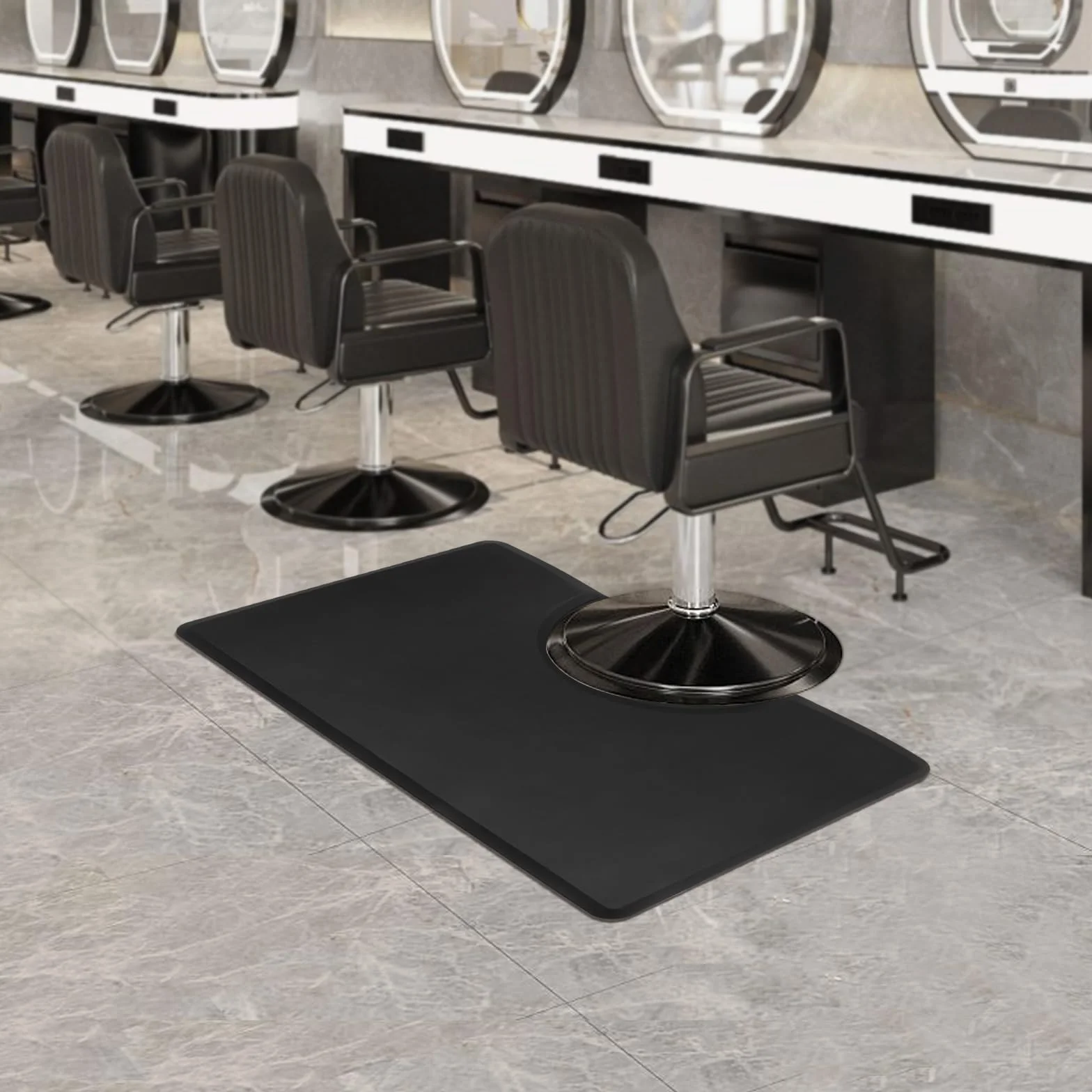 Alfombrilla de suelo antifatiga, alfombrilla de 3 x 5 pies para salón de peluquería, barbería, antideslizante, resistente al agua, talón resistente, cuadrado, negro