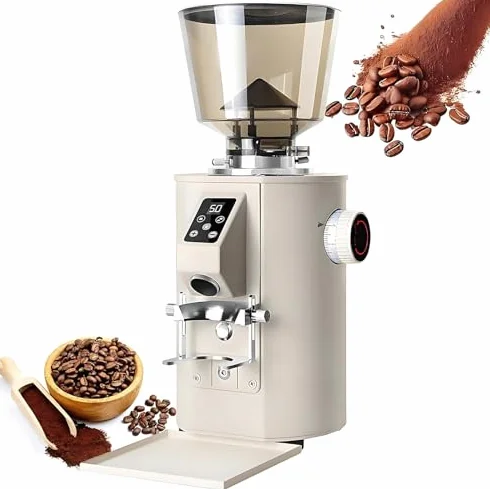 Molinillo De Café Profesional, Molinillo De Granos De Espresso con Muelas Planas, Modo De Dosificación Dual, 9 Ajustes De Molienda Regulables con Soporte para Portafiltro,White