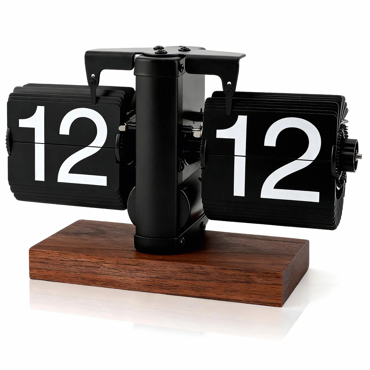 HERCHR Reloj Digital Abatible Vintage, Reloj de Escritorio Retro con Base de Madera, Reloj Despertador de 24H con Engranajes Internos