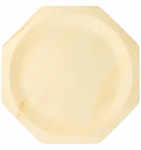50 Platos de Madera Octogonales Ø26cm, Biodegradables, Platos para Comida, Tiendas, Eventos