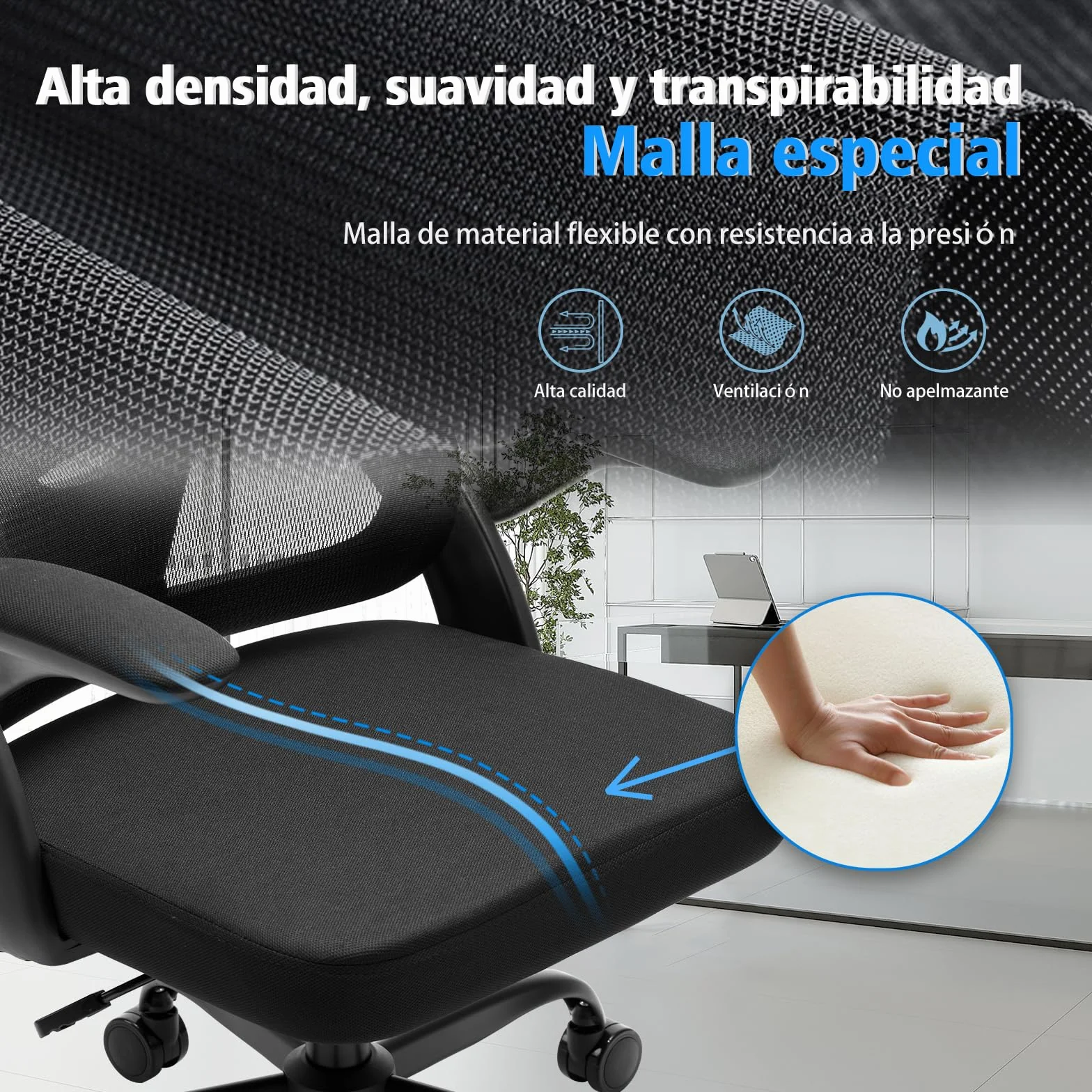 Magic Life Silla de Oficina Ergonómica con Soporte Lumbar, Asiento de Malla Rebotante, Respaldo Transpirable y Reposabrazos 3D, Altura Ajustable para Oficina en Casa (Negro)