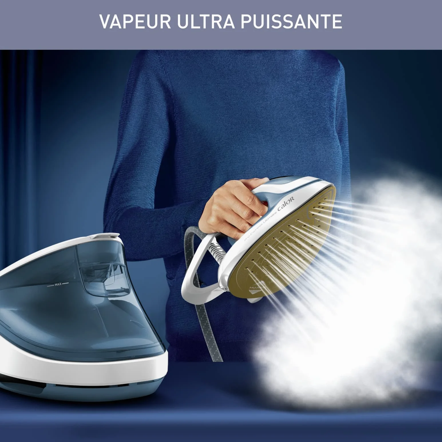 Calor Pro Express Ultimate Centrale Vapor, Presión 7,6 bars, Vapor 155 g/min, Pressing 580 g/min, Tecnología sin ajustes, Desprensado vertical, Fabricado en Francia GV9710C0