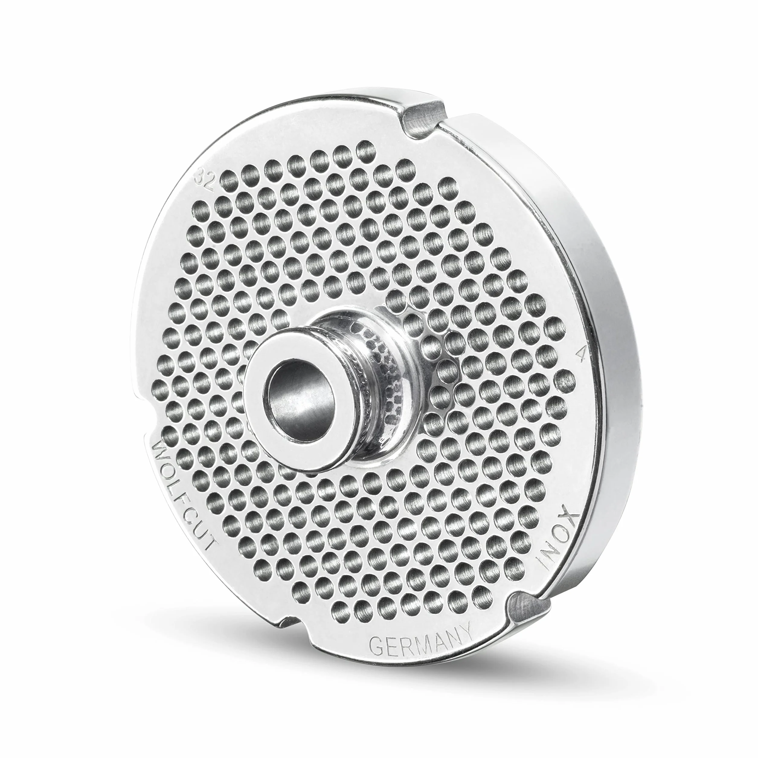 WolfCut Discos perforados Longlife con buje y 4 ranuras compatibles con pistón S100 / SW100 H picadora de carne (3,5 mm)