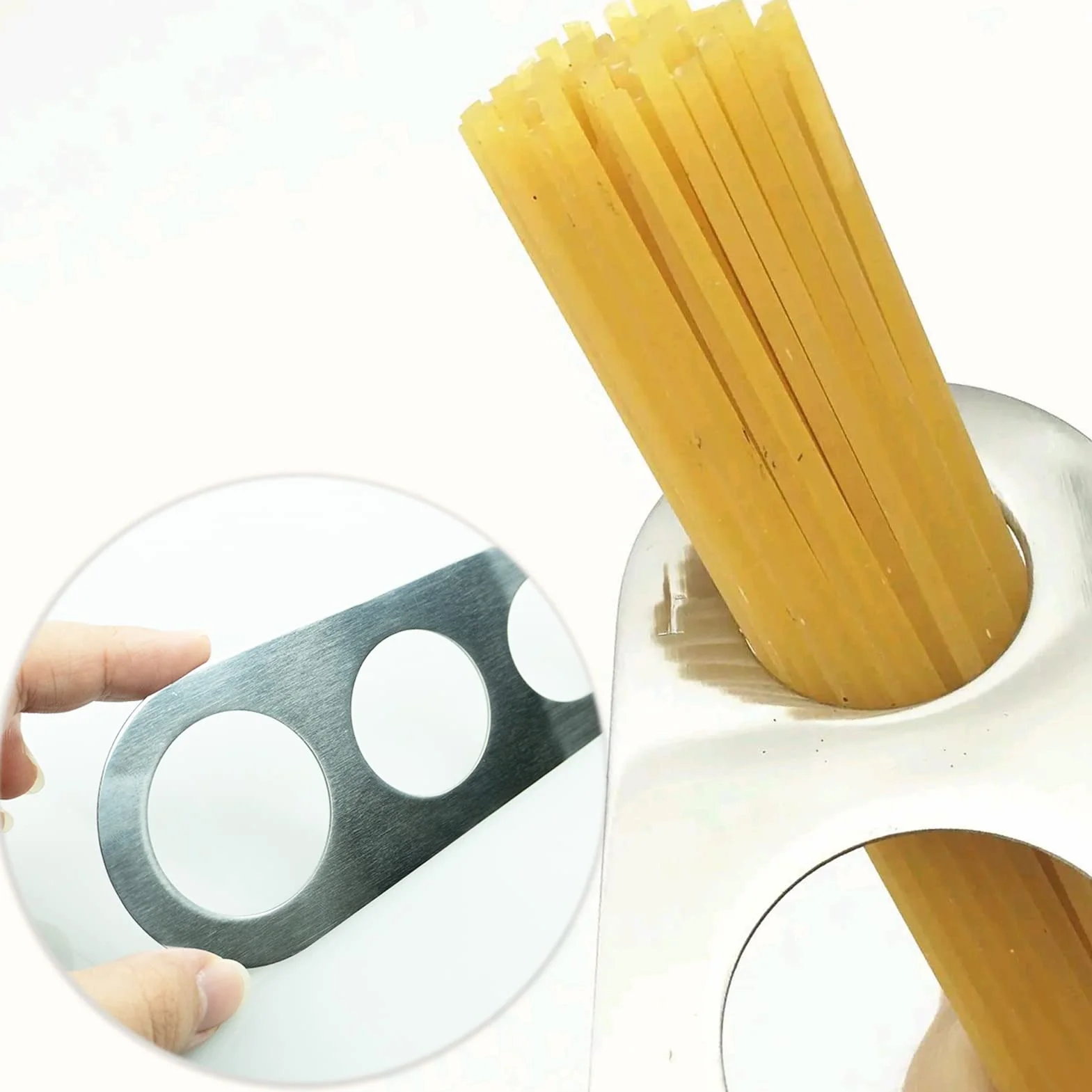 Medidor de espaguetis de acero inoxidable de 4 agujeros, medida de pasta, control de porciones
