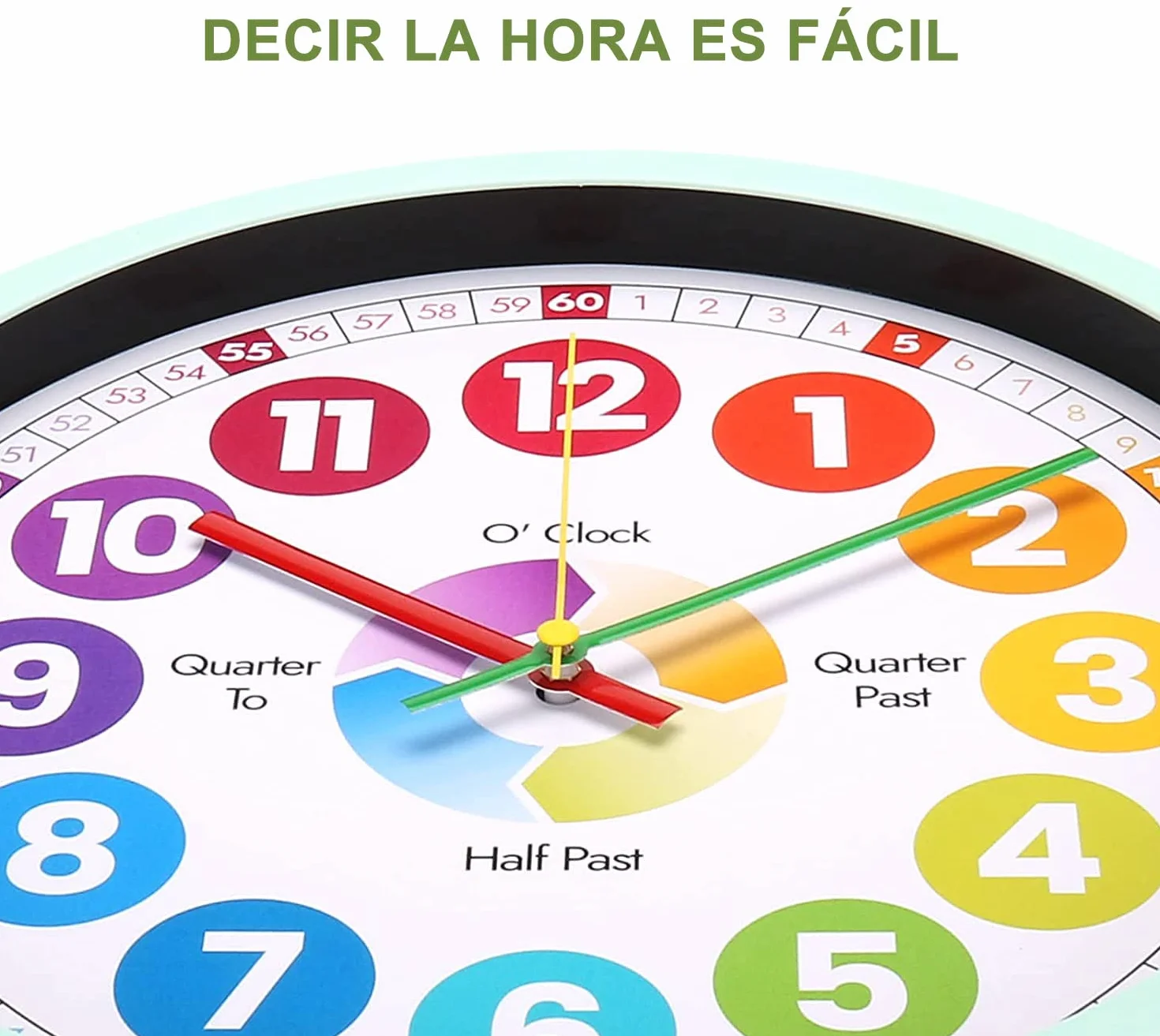 30cm Reloj de Pared Educativo para enseñar el Tiempo para niños, Silencioso, Funciona con Pilas, Aprender a Contar, Reloj de Pared de Cristal Vidrio Decorativo Colorido